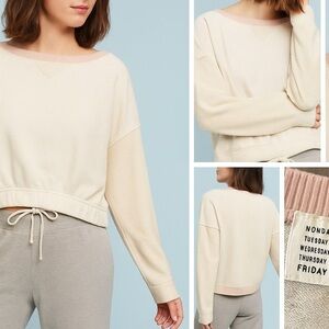 Anthropologie Saturday Sunday Au Fait Cream Pink Metallic Trim Linen Sweatshirt